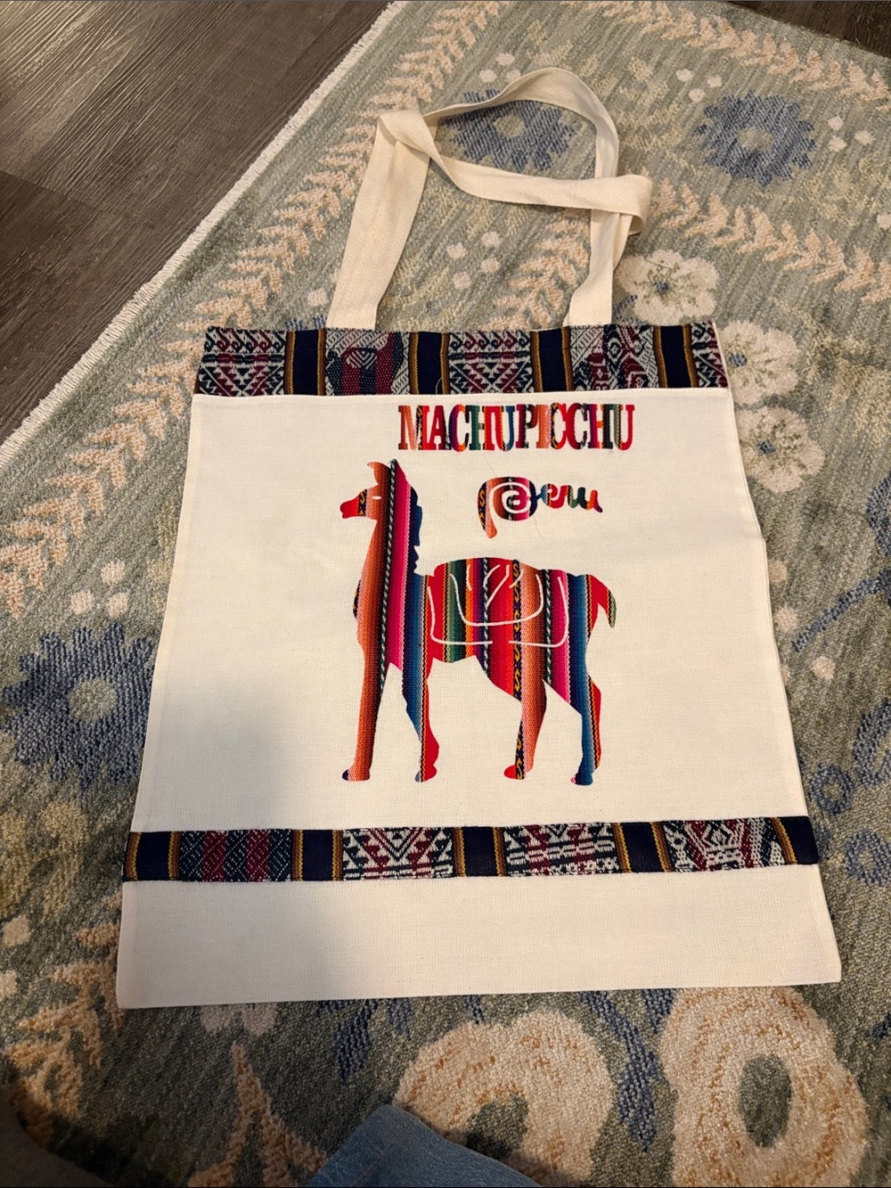 Machu Picchu Peru Alpaca Print Canvas Tote Bag - Multicolor